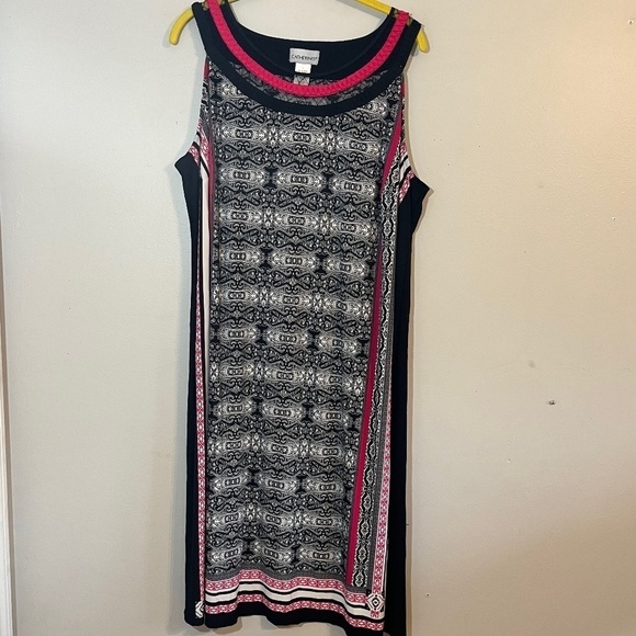 Catherines Dress 1X Pink Floral Shift Retro Artsy Striped Neutral Sheath Boho - Picture 11 of 11